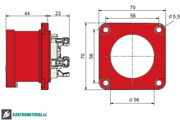 TP Electric 3005-321-1670 Vestavná zásuvka, rovná, kompaktní příruba 70x70, Quick Connect 5x16A / IP44