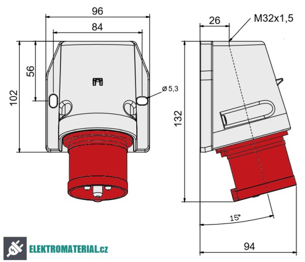 TP Electric 3007-312-1600 Nástěnná přívodka, Quick Connect 5x32A / IP44