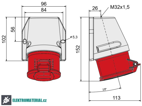 TP Electric 3007-307-1600 Nástěnná zásuvka, Quick Connect 5x32A / IP44
