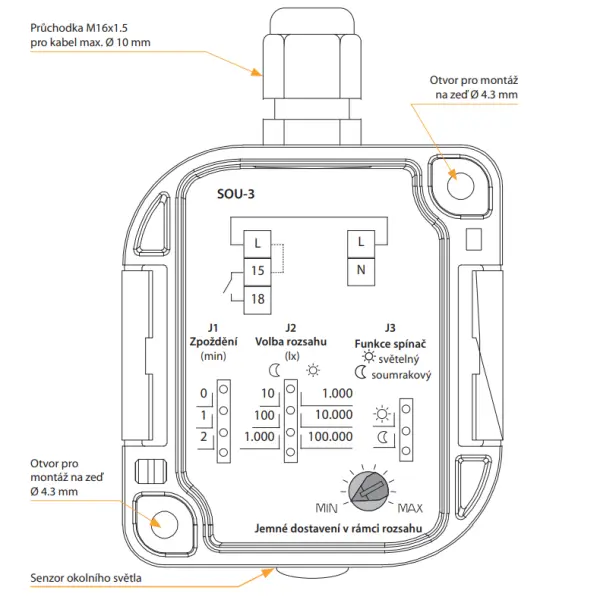 ELKO-EP 4056 SOU-3/230 Soumrakový světelný spínač s krytím IP65, vest.senzor světla