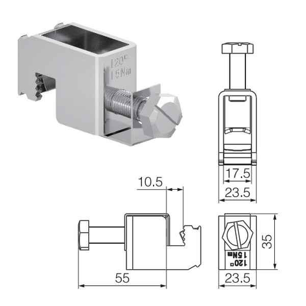 Tracon DSBCT25010 Odbočné svorky 10 mm, 16-120 mm2, 250A, 23,5x36x55 mm