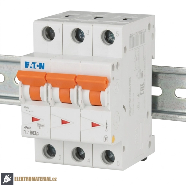 Třífázový jistič Eaton 263401 PL7-B63/3 na DIN lištu