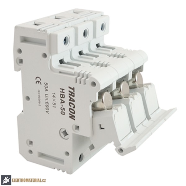 Tracon HBA-3P-50 Pojistkový odpínač k válcové pojistce 50A, 14x51mm; Un=230V/400V