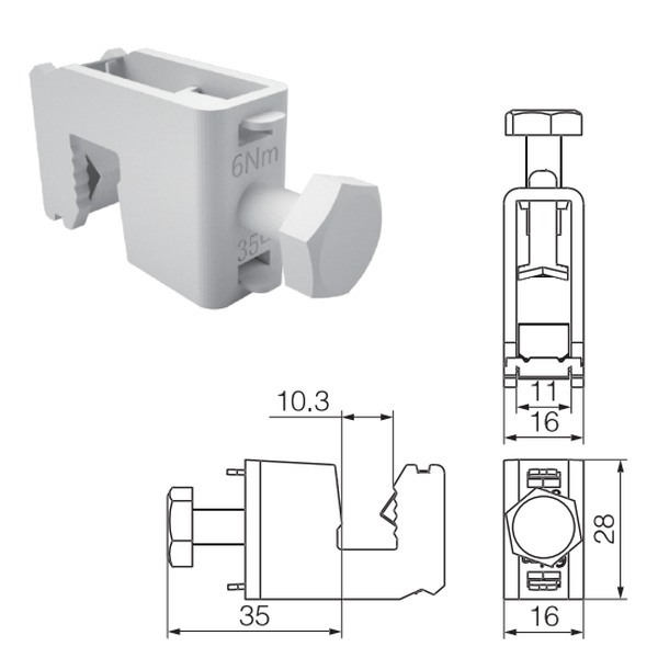 Tracon DSBCT11510 Odbočné svorky 10 mm, 4-35 mm2, 115A, 16x28x45 mm