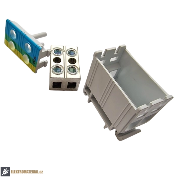 Tracon FLEAL-16/2KZS Rozvodná svorka odbočná, na DIN lištu, modro-zeleno-žlutá 1.5-16mm2, max. 1000VAC, 1500VDC, max.85A