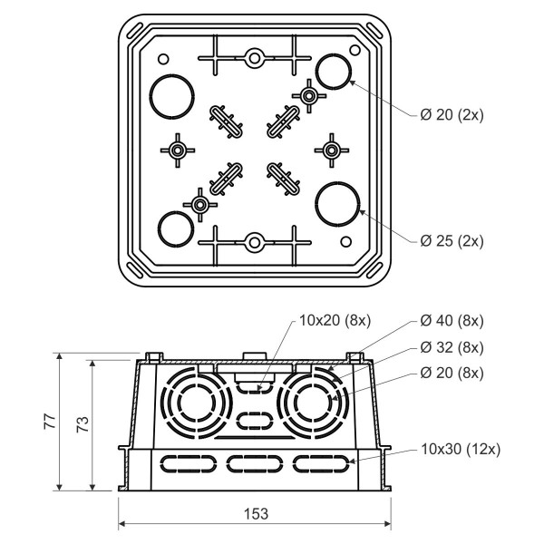 KOPOS KO 125 E/EQ02_KA - krabice odbočná s ekvipotenciální svorkovnicí KA 150x150x73mm - šedá *8595568909169