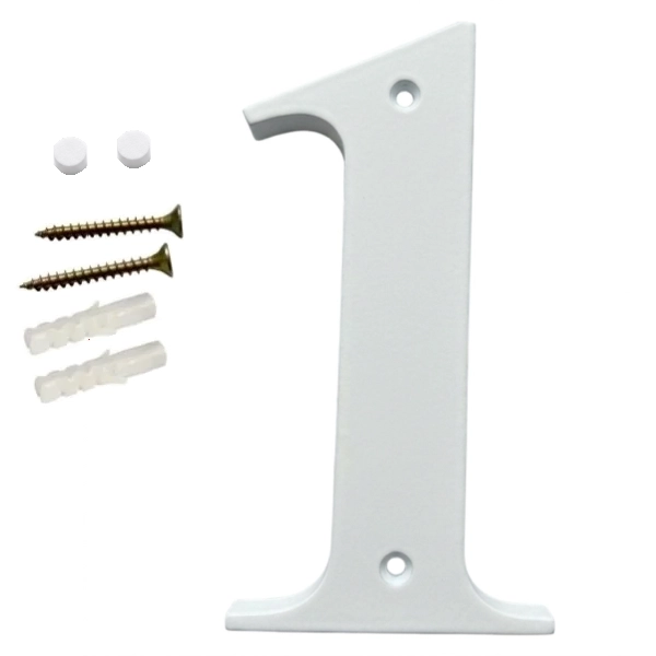 Domovní číslo popisné 1 na zeď, vrata, sloupky s dírami pro vruty barva bílá, výška 170 mm