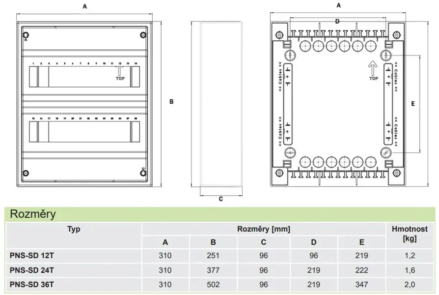 Noark 107276 PNS-SD 36T Plastová rozvodnice, průhledné dveře, montáž na omítku, IP40, 3 řady, 3x12 modulů