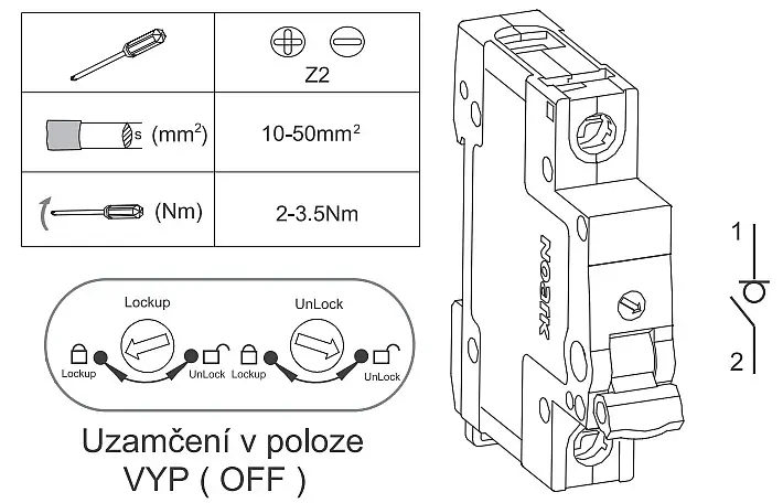 Noark 100862 Ex9I125 1P 32A Instalační vypínač, šířka 1 modul, 1pól, 32A