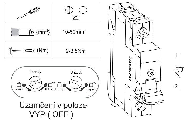Noark 100864 Ex9I125 1P 63A Instalační vypínač, šířka 1 modul, 1pól, 63A
