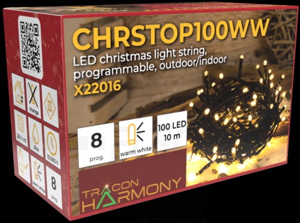 Tracon CHRSTOP100WW LED vánoční světelný řetěz,programovatelný, venkovní/vnitřní, žluta