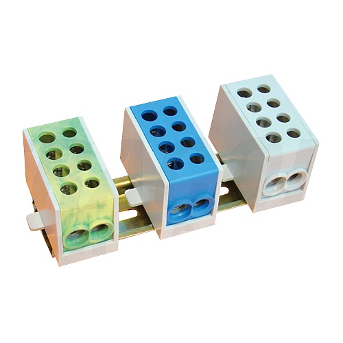 Tracon FLE-35/25ZS Rozvodná odbočná svorka, zeleno-žlutá, průběžná 1×35+1×25mm2/1×35+1×25mm2, 400VAC, 125A