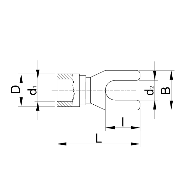 Tracon KV6 Izolované Cu lisovací vidlice, modré, pocínované 2,5mm2, M6, (d1=2,3mm, d2=6,6mm), PVC