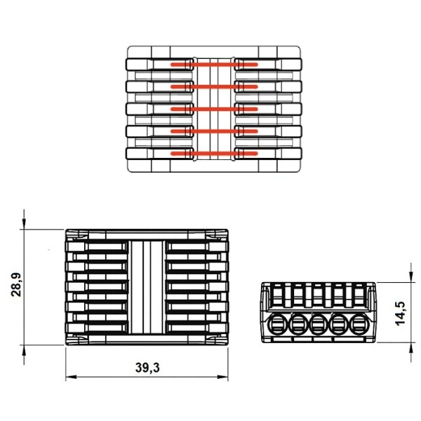 Tracon OVOTT55 Krabicová svorka pružinováprůsvitná 0,5-4mm2, 32A, 400VAC 5P