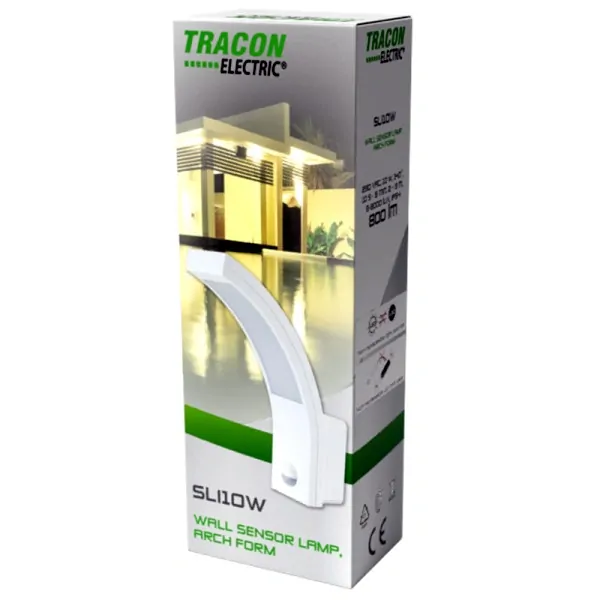 Tracon SLI10W Nástěnné svítidlo oblý tvar 230VAC, 10W, 140°, 2-9m, 10s-5m, 4500K , IP54, 800lm, EEI=G