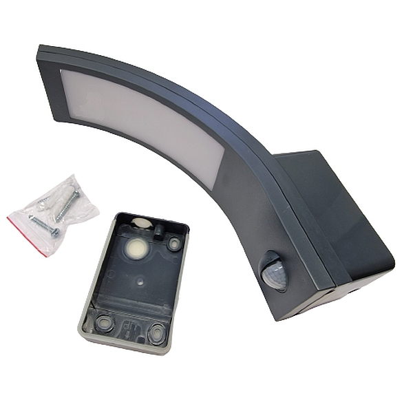 Tracon SLIA10W Nástěnné svítidlo se snímačempohybu, antracit, oblý tvar 230VAC, 10W, 140°, 2-9m, 10s-5m, 4500K , IP54, 800lm, EEI=G