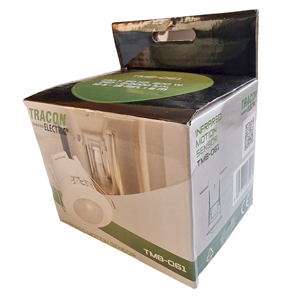 Tracon TMB-061 Infračervený snímač pohybu, montáž do dutých stropů, bílý 230V, 50 Hz, 360°, 3-2000lux, 10s-15min