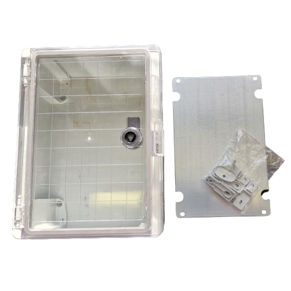 Tracon TME282113T Plastová rozvodná skříň, s průhl. dvířky H×W×D=280×210×130mm, IP65, IK10, 1000V AC/DC, RAL7035