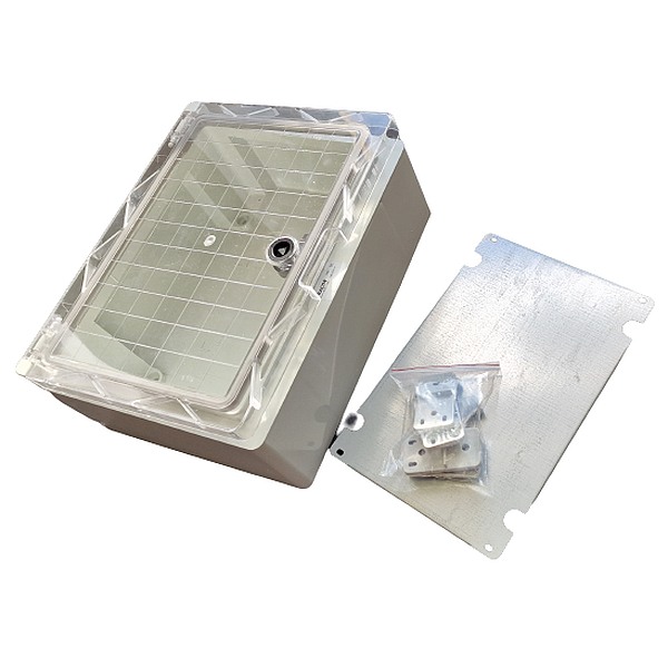 Tracon TME332513T Plastová rozvodná skříň, s průhl. dvířky H×W×D=330×250×130mm, IP65, IK10, 1000V AC/DC, RAL7035