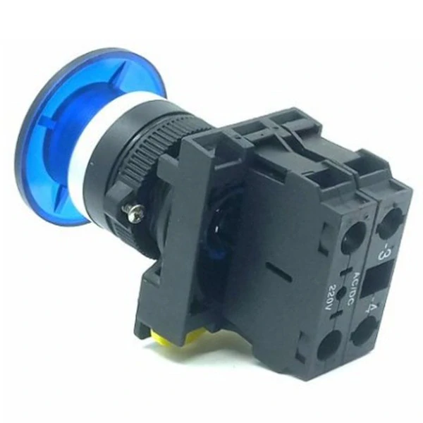 Tracon NYG3-MLB Hřibové tlačítko, modré 1×NO, 5A/230V AC-15, IP65, 40mm, LED 230V AC/DC