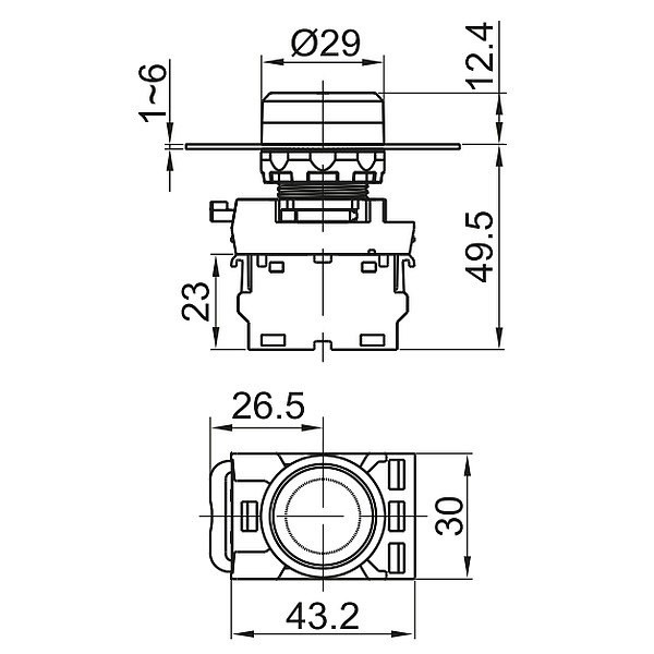 Tracon NYG3-R Klasické tlačítko, červené 1×NC, 5A/230V AC-15, IP65