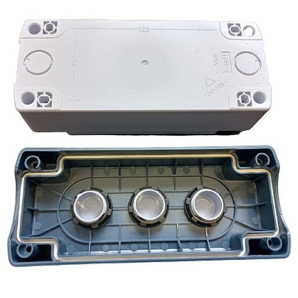 Tracon NYGD-3GR Krabicová sestava k tlačítkům šedá, 3 d=22,5, IP65, 2×PG-13,5