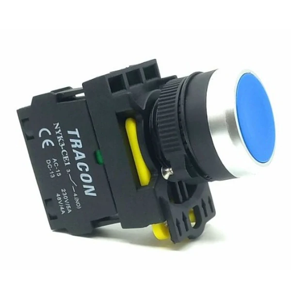 Tracon NYK3-B Klasický tlačítkový spínač modrý 1×NO, 5A/230V AC-15, IP65