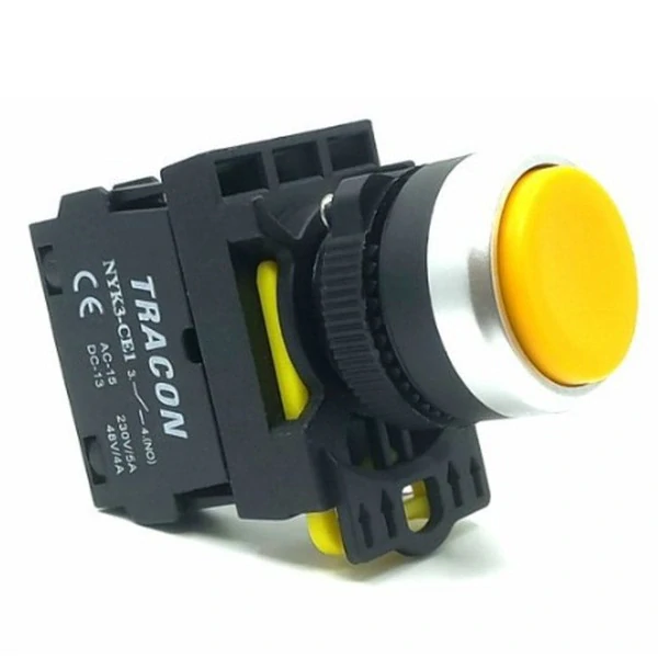 Tracon NYK3-HY Vystouplý tlačítkový spínač žlutý 1×NO, 5A/230V AC-15, IP42