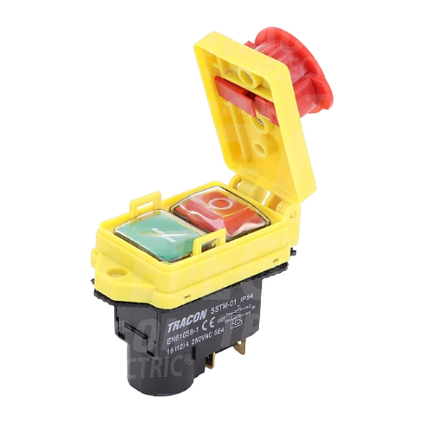 Tracon SSTM-01 Bezpečnostní tlačítko, hřibová hlavice 4PIN, 230VAC, 12A/AC3, IP54, 6,3×0,8