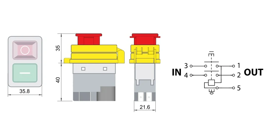 Tracon SSTM-015 Bezpečnostní tlačítko s hřibovou ovládací hlavicí 5PIN, 230 VAC, 12A/AC3, IP54, 6,3×0,8