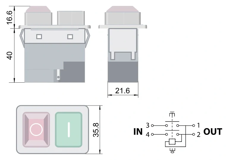Tracon SSTM-02 Bezpečnostní tlačítko, základní provedení 4PIN, 230VAC, 12A/AC3, IP54, 6,3×0,8