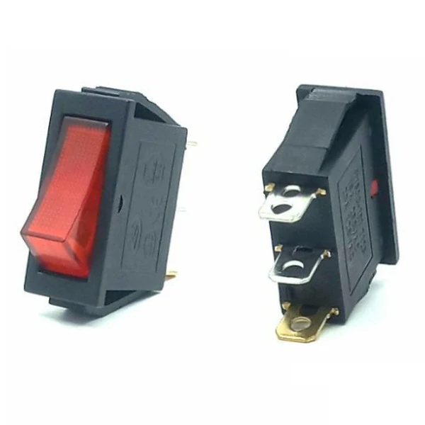 Tracon TES-21 Kolébkový vypínač, ON-OFF, červený-podsvětlený 16(6)A, 250V AC