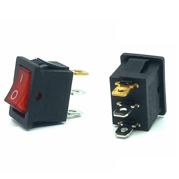 Tracon TES-33 Kolébkový vypínač, ON-OFF, červený-podsvětlený, (popis 0-I) 16(6)A, 250V AC