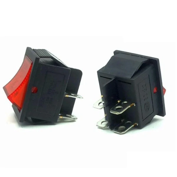 Tracon TES-41 Kolébkový vypínač, ON-OFF, 2-polohový, červený, podsvetl. 16(6)A, 250V AC