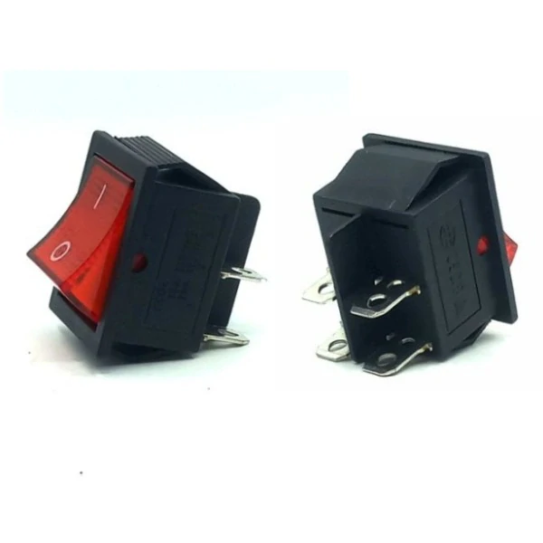 Tracon TES-42 Kolébkový vypín., ON-OFF, 2-pol., červený, popis 0-I, podsv. 16(6)A, 250V AC