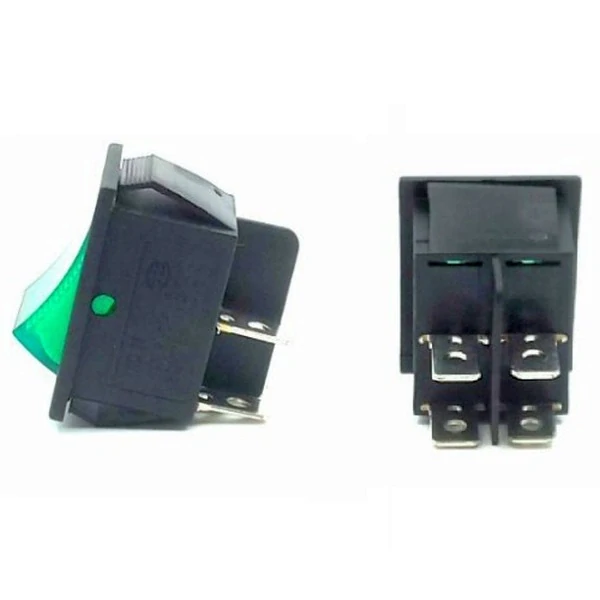 Tracon TES-44 Kolébkový vypínač, ON-OFF, 2-polohový, zelený 16(6)A, 250V AC