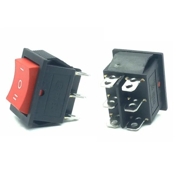 Tracon TES-52 Kolébkový přepínač, 3-poloh., červený, popis I-0-II 16(6)A, 250V AC