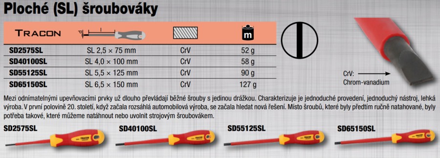 Tracon SD65150SL Šroubovák plochý s izolací na 1000 V, CrV, SL 6.5×150mm