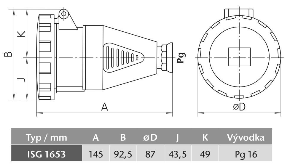 Průmyslová zásuvka spojovací ISG 1653 400V, IP67, 16A, 5-pól