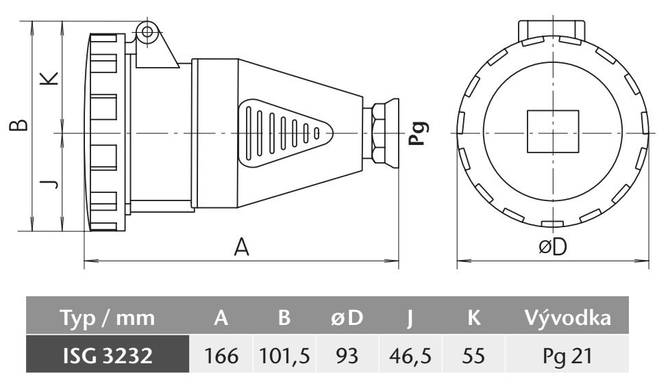 Průmyslová zásuvka spojovací ISG 3232 230V, IP67, 32A, 3-pól