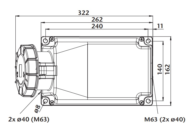 Průmyslová nástěnná zásuvka IZGN 12553 400V, IP67, 125A, 5-pól