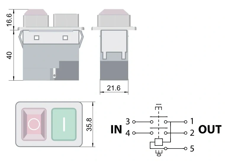 Tracon SSTM-025 Bezpečnostní tlačítko, základní provedení 5PIN, 230 VAC, 12A/AC3, IP54, 6,3×0,8