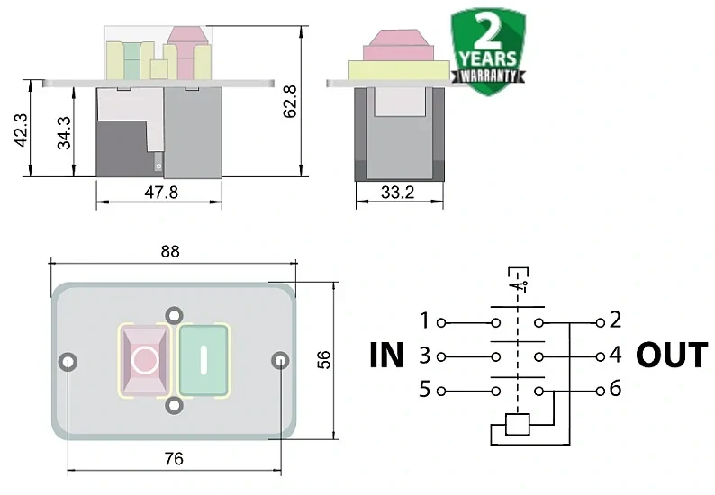 Tracon SSTM-316 Bezpečnostní tlačítko s hřibovou aretovací ovládací hlavicí  6PIN, 400 VAC, 8A/AC3, IP54, 6,3×0,8