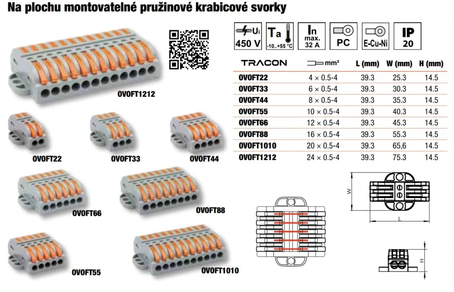 Tracon OVOFT44 Krabicová svorka pružinová 0,5-4mm2, 32A, 400VAC 4P