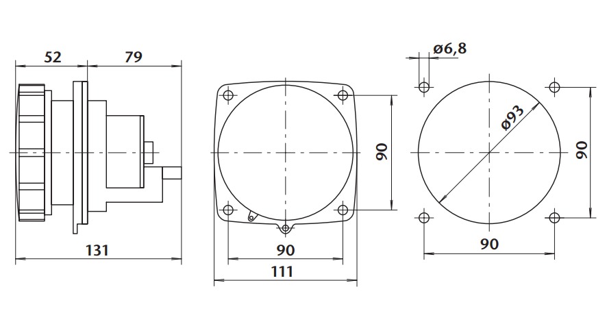 Průmyslová zásuvka vestavná IEG 6345 500V, IP67, 63A, 4-pól rovná