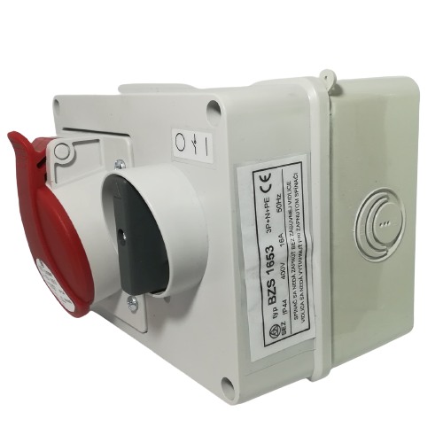 Blokovaná zásuvka na omítku se spínačem BZS 1653 400V, IP44, 16A, 5-pól