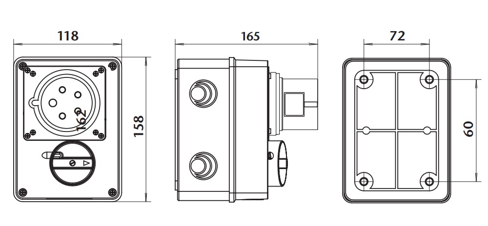 Průmyslová nástěnná přívodka se spínačem VPS 3253 400V, IP44, 32A, 5-pól