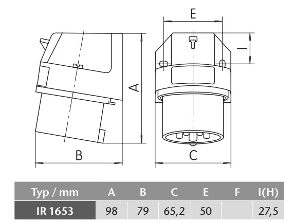 Průmyslová vestavná přívodka úhlová IR 1653 400V, IP44, 16A, 5-pól