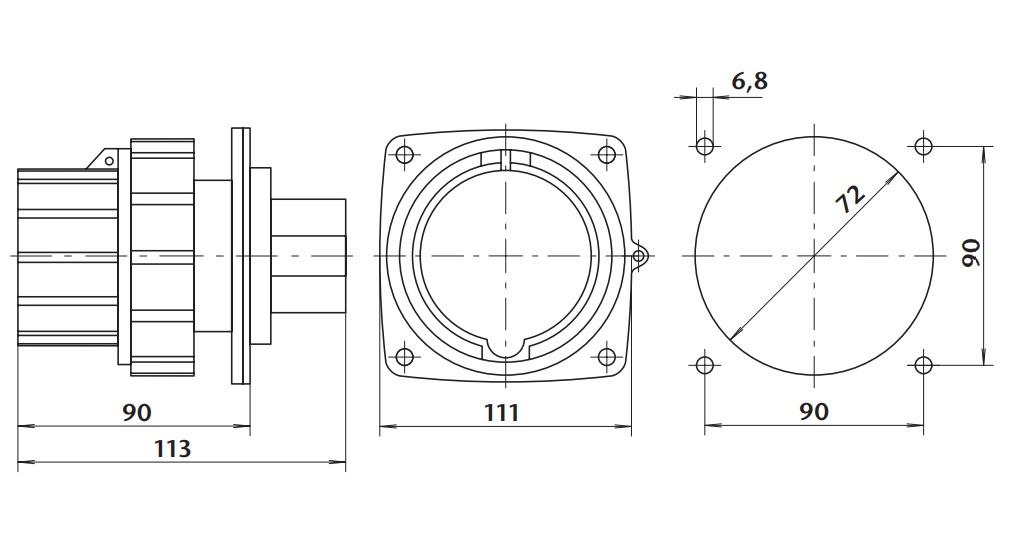 Průmyslová vestavná přívodka rovná IRG 6343 400V, IP67, 63A, 4-pól