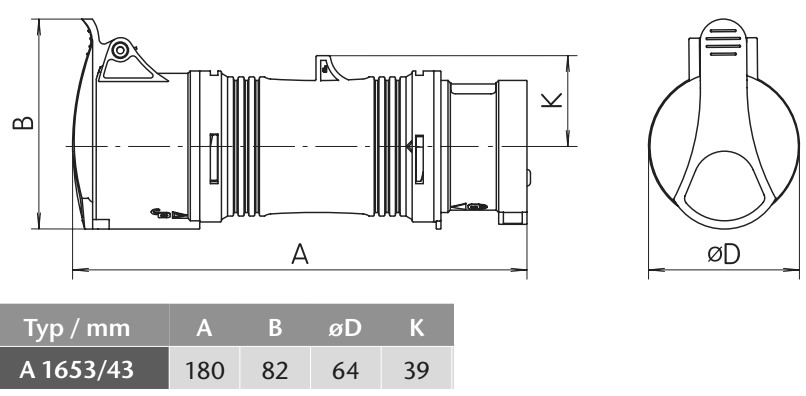 Průmyslový adaptér A 1653/43 400V, IP44, 16A z 5-pól na 4-pól